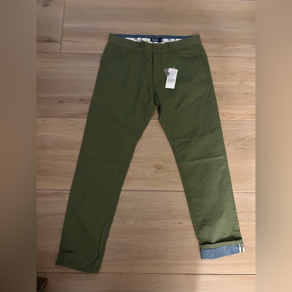NEW Mens Army Green 100% Cotton Chino Pants 32/29